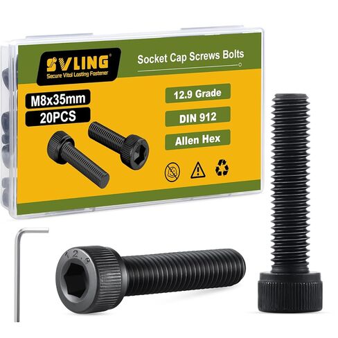 SVLING M6-1.0 x 16mm Bolt, 60PCS M6 Hex Socket Head Cap Screws Bolts, 12.9 Grade Alloy Steel, Full Threads, Allen Socket Drive, with Hex Spanner in Saudi Arabia