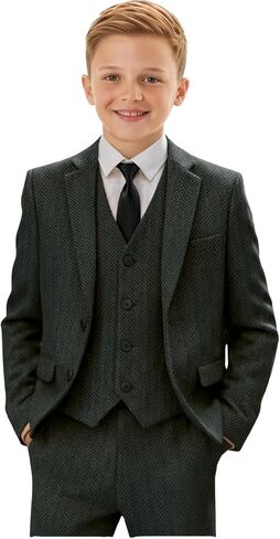 الأولاد بدلات 6pcs Tweed Herringbone بدلات للأطفال Slim Fit Tuxedo سترة السترة الرسمية زفاف قميص السترة سترة مجموعة مع ربطة عنق in Kuwait