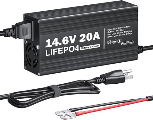 12V 20A Lithium LiFePO4 Battery Charger, 14.6V AC-DC Smart Charger Special for Deep Cycle Rechargeable LiFePO4 Batteries in Kuwait