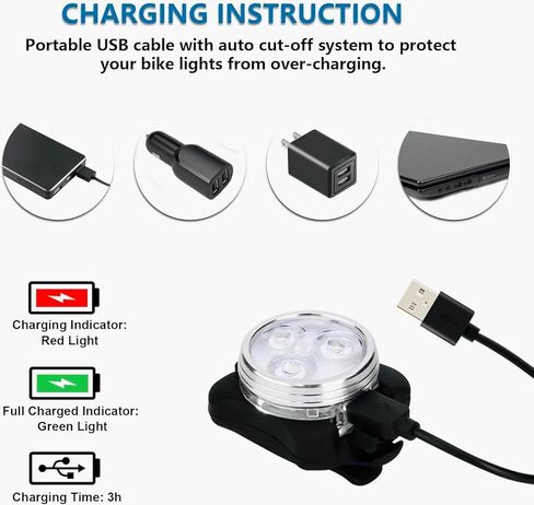 مجموعة مصابيح دراجة قابلة لإعادة الشحن عبر USB، مصباح أمامي LED وإضاءة خلفية خلفية، مصباح دراجة مقاوم للماء، 4 أوضاع، سيليكون وبلاستيك، LED ساطع، إضاءة دراجة خارجية، مجموعة مصابيح دراجة قابلة للشحن in Kuwait