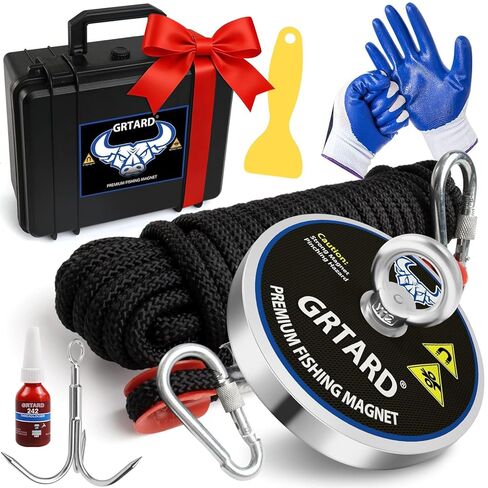 Grtard Magnet Fishing Kit with Case, Combined 700lbs Strong Pulling Force Fishing Magnet, Premium Fishing Magnet Kit for Retrieving Items in River, Lake, Beach, Lawn - 2.95inch Diameter in Kuwait
