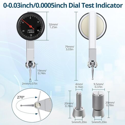 مؤشر اختبار الاتصال الهاتفي ALLmeter 90 رطلاً (40 كجم) حامل قاعدة مغناطيسية بحد أقصى 0-0.03 بوصة/0.0005 بوصة مؤشر اختبار الاتصال الهاتفي، 3 مفاصل قابلة للتعديل 3/8 بوصة (9.52 مم) فتحة تثبيت لإعداد الماكينة، منطقة ضيقة in Kuwait