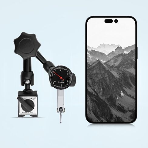 مؤشر اختبار الاتصال الهاتفي ALLmeter 90 رطلاً (40 كجم) حامل قاعدة مغناطيسية بحد أقصى 0-0.03 بوصة/0.0005 بوصة مؤشر اختبار الاتصال الهاتفي، 3 مفاصل قابلة للتعديل 3/8 بوصة (9.52 مم) فتحة تثبيت لإعداد الماكينة، منطقة ضيقة in Kuwait