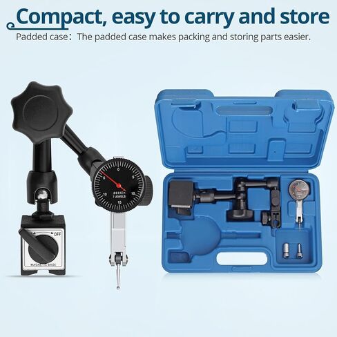 مؤشر اختبار الاتصال الهاتفي ALLmeter 90 رطلاً (40 كجم) حامل قاعدة مغناطيسية بحد أقصى 0-0.03 بوصة/0.0005 بوصة مؤشر اختبار الاتصال الهاتفي، 3 مفاصل قابلة للتعديل 3/8 بوصة (9.52 مم) فتحة تثبيت لإعداد الماكينة، منطقة ضيقة in Kuwait