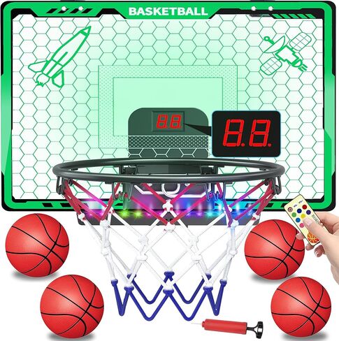 Awsoo Basketball Hoop Indoor for Kids，Mini Basketball Hoop with Colorful Light Bar，Scoreboard& 4 Basketballs, Basketball Toys Gifts for 3 4 5 6 7 8 9 10 11 12 Year Old Boys Girls (Red) in Saudi Arabia