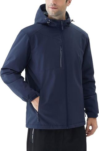 TYSON WOLF Men's Hooded Softshell Jacket Waterproof Zip Up Lightweight Windbreaker Fleece Lined Rain Shell Jacket Casual in Saudi Arabia
