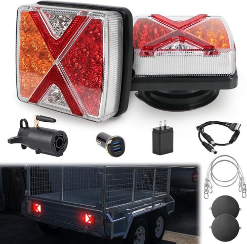 2PCS Wireless LED Trailer Lights Kit with 7 Pin Plug & Magnetic Base, Rechargeable Towing Light for Trailers, RVs, SUVs, and Boats in Saudi Arabia