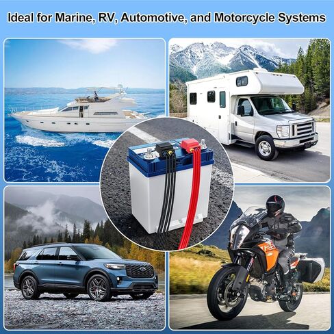 حامل أطراف البطارية البحرية 2340 - قضبان توصيل نحاسية نقية مطلية بالقصدير، كتل قضبان ناقل البطارية الإيجابية والسلبية، 32 فولت 100 أمبير، مع براغي غير قابلة للصدأ - توزيع الطاقة لعربة الجولف، عربة سكن متنقلة، قارب، سيارة in Kuwait