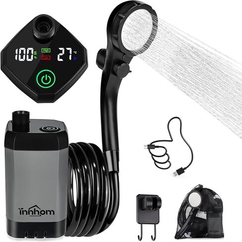 دش محمول Innhom ، 8000 مللي أمبير في الساعة مضخة دش التخييم القابلة لإعادة الشحن مع عرض LED و IPX8 مقاوم للماء ، دش معسكر كهربائي في الهواء الطلق ، مثالي للتخييم ، السفر ، غسل السيارات in Kuwait
