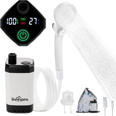 دش محمول Innhom ، 8000 مللي أمبير في الساعة مضخة دش التخييم القابلة لإعادة الشحن مع عرض LED و IPX8 مقاوم للماء ، دش معسكر كهربائي في الهواء الطلق ، مثالي للتخييم ، السفر ، غسل السيارات in Kuwait