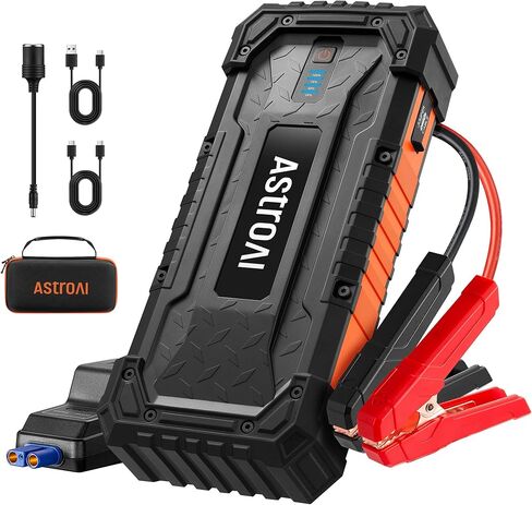 Astroai Car Battery Jump Starter 6000a Peak 27000 Mah شاحن محمول وكابلات الطائر لجميع الغاز/12.0L ليثيوم سيارات القفز كابلات بطارية حزمة بطارية 100W بسرعة 100 واط in Saudi Arabia