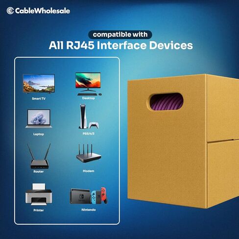CableWholesale 1000 Foot Bulk Cat5e Riser (CMR) Ethernet Cable, 24 AWG, 350 Mhz, ETL Listed 4 Pair Stranded Bare Copper, Unshielded Twisted Pair(UTP) with Pull Box, Purple in Saudi Arabia