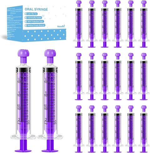 20Pcs 10ml Children Oral Syringes, Liquid Plastic Syringe,Colorful Measuring Tools Individually Sealed for Feeding,Baby Medicine Syringes with Caps (Purple) in Kuwait