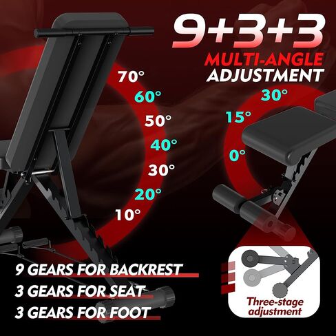 مقعد وزن قابل للتعديل من FONBEAR، مقعد تمرين قابل للطي بوزن 660 رطل لتدريب قوة الجسم بالكامل، مقعد متعدد الوظائف للضغط على المقعد - رائع للمبتدئين والاستخدام الاحترافي in Kuwait
