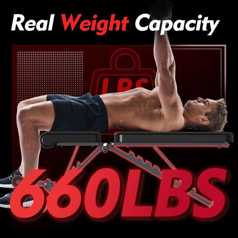 مقعد وزن قابل للتعديل من FONBEAR، مقعد تمرين قابل للطي بوزن 660 رطل لتدريب قوة الجسم بالكامل، مقعد متعدد الوظائف للضغط على المقعد - رائع للمبتدئين والاستخدام الاحترافي in Kuwait