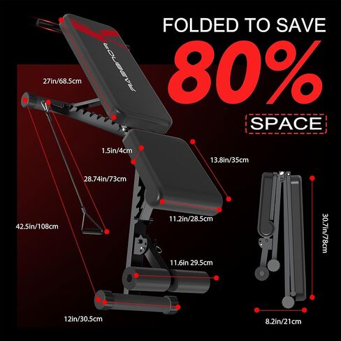 مقعد وزن قابل للتعديل من FONBEAR، مقعد تمرين قابل للطي بوزن 660 رطل لتدريب قوة الجسم بالكامل، مقعد متعدد الوظائف للضغط على المقعد - رائع للمبتدئين والاستخدام الاحترافي in Kuwait