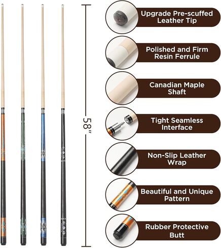 Winucue Pool Cue, 58" Pool Cue Sticks for Adults with 13MM Tips Canadian Maple Wood Leather Pattern Grip 18 19 20 21 oz, Professional Billiard Cues Players for Bar House Pool Table Sports 8/9 Ball in Saudi Arabia