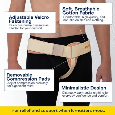 URIEL Left Side Hernia Belts for Men - Inguinal Hernia Belt for Men, Pre and Post Surgery Truss, Size XXL, Cream (49.5-54 Inches) in Kuwait