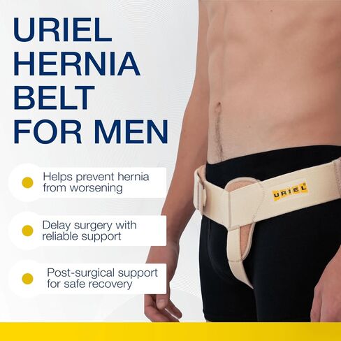 URIEL Left Side Hernia Belts for Men - Inguinal Hernia Belt for Men, Pre and Post Surgery Truss, Size XXL, Cream (49.5-54 Inches) in Kuwait