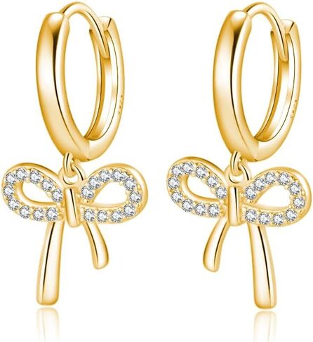 Reffeer Solid 925 Sterling Silver Bow Drop Hoop Earrings for Women Teens Bowknot Hoop Earrings Huggie Ribbon Earrings in Saudi Arabia