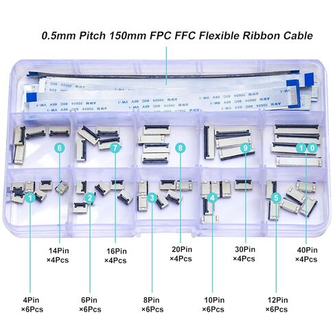 طقم موصل كابل شريط موصل FFC FPC 0.5 مم، موصل ffc-fpc 4P 6P 8P 10P 12P 14P 16P 20P 30P 40P، كابل مسطح مرن بطول 150 مم من النوع B (SH-0.5-RS-B) in Kuwait