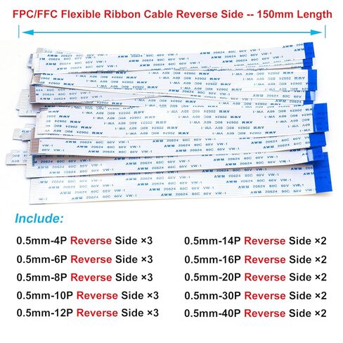 طقم موصل كابل شريط موصل FFC FPC 0.5 مم، موصل ffc-fpc 4P 6P 8P 10P 12P 14P 16P 20P 30P 40P، كابل مسطح مرن بطول 150 مم من النوع B (SH-0.5-RS-B) in Kuwait