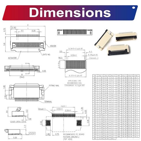 طقم موصل كابل شريط موصل FFC FPC 0.5 مم، موصل ffc-fpc 4P 6P 8P 10P 12P 14P 16P 20P 30P 40P، كابل مسطح مرن بطول 150 مم من النوع B (SH-0.5-RS-B) in Kuwait