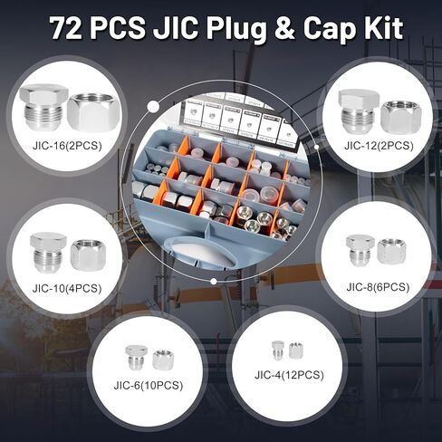طقم قابس وغطاء JIC هيدروليكي 72 قطعة، تركيبات هيدروليكية صناعية بخيوط مضيئة 37 درجة، مجموعة أغطية وسدادات خرطوم هيدروليكي من الفولاذ الكربوني، مقاس 4 6 8 10 12 16 in Kuwait