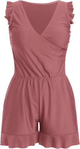 OBEEII Women Romper Swimsuit One Piece Swimsuit with Built in Bra and Pockects Ruffle V Neck Modest Shorts Bathing Suit in Saudi Arabia
