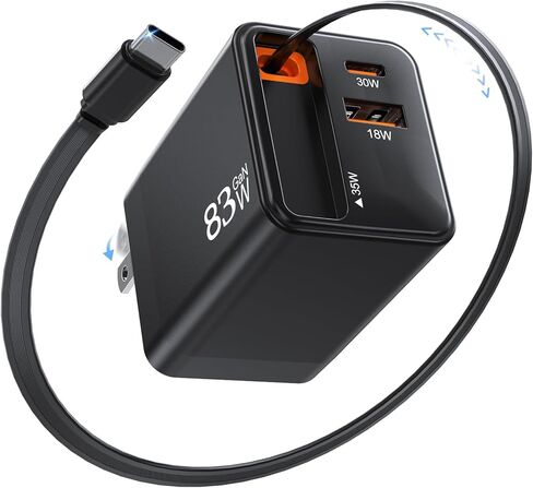 شاحن قابل للسحب ، شاحن USB C القابل للسحب 65W مع كبل Type-C ومنفذ QC18W PD30W ، كتلة شحن Fast PPS PPS مع قابس قابل للطي 16 15 14 13 12 11 ، Galaxy ، LG ، Pixel ، Pad ، Pad ، Tablet in Kuwait