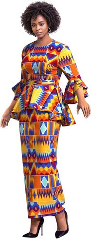 ABCWAX African Women's Dresses 2 Piece Tops and Skirts Ankara Dashiki Traditional Printed Fabrics for Wedding Party in Kuwait