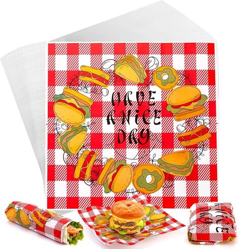 Nicunom 1000 Pcs Deli Paper Sheets 12x12", Sandwich Wrapping Paper Red & White Checkered Wax Paper Sheets Grease Resistant Food Basket Liners Food Paper Liners for Picnic, Festival, BBQ in Kuwait