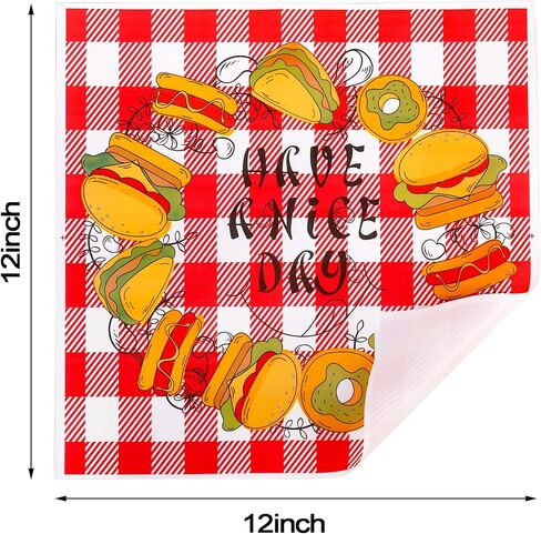 Nicunom 1000 Pcs Deli Paper Sheets 12x12", Sandwich Wrapping Paper Red & White Checkered Wax Paper Sheets Grease Resistant Food Basket Liners Food Paper Liners for Picnic, Festival, BBQ in Kuwait