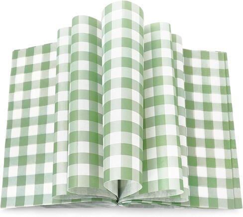 JarThenaAMCS 150Pcs Sage Green Plaid Wax Paper Gingham Checkered Deli Paper Tissue Sandwich Wrap Waterproof Oil-Proof Picnic Liner for Party Kitchen Supplies in Saudi Arabia