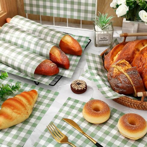 JarThenaAMCS 150Pcs Sage Green Plaid Wax Paper Gingham Checkered Deli Paper Tissue Sandwich Wrap Waterproof Oil-Proof Picnic Liner for Party Kitchen Supplies in Saudi Arabia