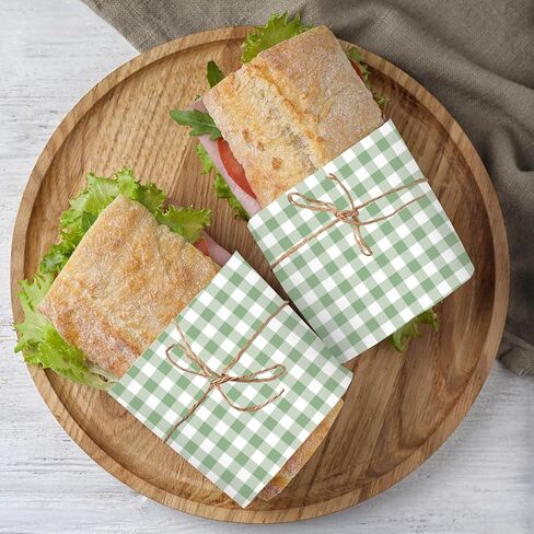 JarThenaAMCS 150Pcs Sage Green Plaid Wax Paper Gingham Checkered Deli Paper Tissue Sandwich Wrap Waterproof Oil-Proof Picnic Liner for Party Kitchen Supplies in Saudi Arabia