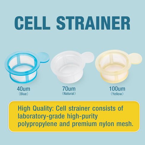 PEKYBIO 40um Cell Strainer, Sterile Cell Filter with Nylon Screen Mesh and Polypropylene Frame, Disposable Handle Filter Screen in Individual Packaging, Blue, 50 Pcs in Saudi Arabia