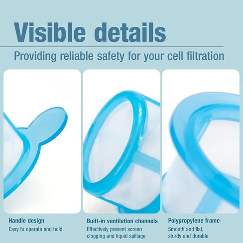 PEKYBIO 40um Cell Strainer, Sterile Cell Filter with Nylon Screen Mesh and Polypropylene Frame, Disposable Handle Filter Screen in Individual Packaging, Blue, 50 Pcs in Saudi Arabia