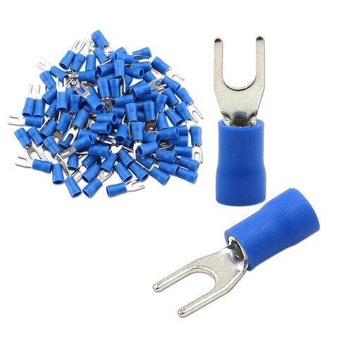 Baomain SV 2-3 Fork Terminal Vinyl Insulated - Single crimp 1.5-2.5 mm² 16-14 Wire Size #4 3.2mm Stud Size Blue (100) in Saudi Arabia