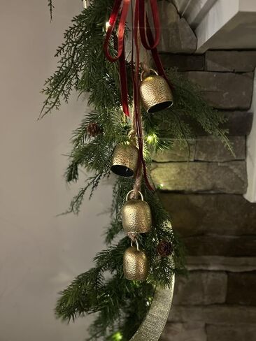 مصنوعة يدويًا من النحاس النحاسي الجرس 4 أجراس البقر النحاسي على حبل لعيد الميلاد ، مقبض باب عيد الميلاد ، أجراس البقر المحظوظين ريفيًا لصالح هدية أمي ، وديكور معلق في الحديقة ، والذهب. in Kuwait