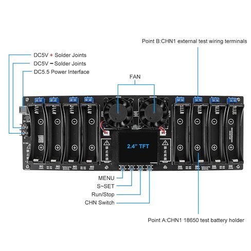 Type-C 18650 Lithium Battery Capacity Tester 8 Channel MAh MWh Digital Battery Power Detector Module Internal Resistance Tester Support Automatic Charge Discharge in Saudi Arabia