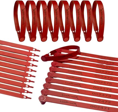 LuxProdX Plastic Truck Trailer Door Seals, Tamper Evident Security Tags, Numbered Safety Disposable Locks for Container Logistics Transport Package Shipping (Red, 100) in Saudi Arabia