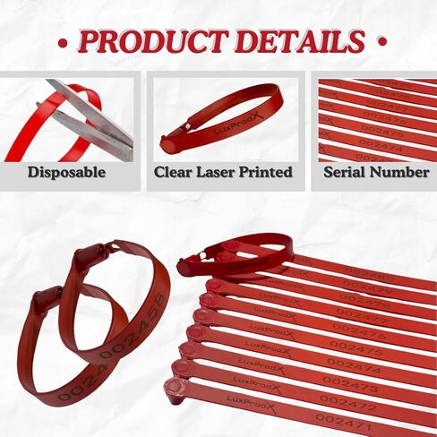 LuxProdX Plastic Truck Trailer Door Seals, Tamper Evident Security Tags, Numbered Safety Disposable Locks for Container Logistics Transport Package Shipping (Red, 100) in Saudi Arabia