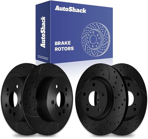 Autoshack Black Hat Black Hat محفورة ودوارات الفرامل المقطوعة في الأمام والخلفية ، مجموعة بديل للفرامل الخلفية لعام 2007-2011 Toyota Camry 2008-2011 Avalon 2007-2010 Lexus ES350 2.4L 2.5L 3.5L V6 FWD PR41436PR41435 in Kuwait