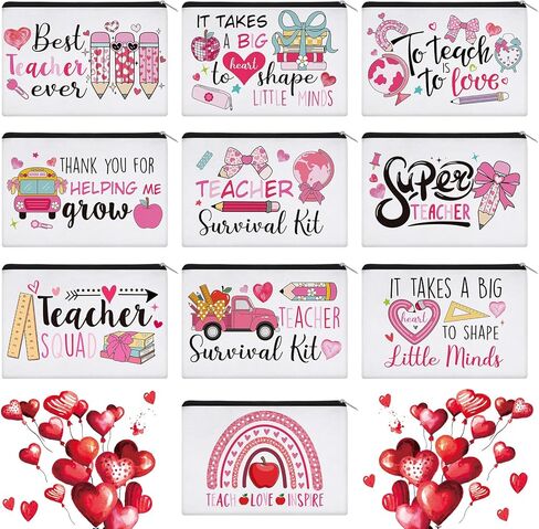Irenare 30 Pcs Teacher Makeup Bag Graduation Cosmetic Bag Pencil Case Bags Travel Toiletry Canvas Pouch with Zipper for Back to School Teacher Appreciation Gift in Kuwait
