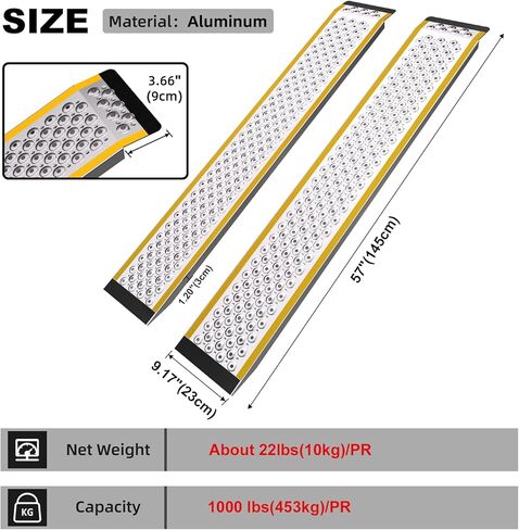 Aluminum Shed Ramp 2 Pack, 57" Sturdy Anti-Slip Loading Ramp for Riding Mower, Long Shed Ramp, Lightweight Ramps for Motorcycles, Lawn Mower, ATVs, Blowers, Carts, Pickup Trucks-1000 lbs/PR Capacity in Saudi Arabia