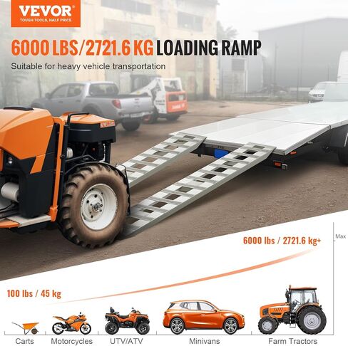 منحدرات تحميل VEVOR، قطعتان مقاس 72 × 15 بوصة، مجموعة منحدر مقطورة من الألومنيوم المتين للخدمة الشاقة مع لوحات مضادة للانزلاق، سعة مجمعة 6000 رطل، للعربات والجرارات الزراعية والمركبات الرباعية وجزازات العشب والدراجات النارية in Kuwait