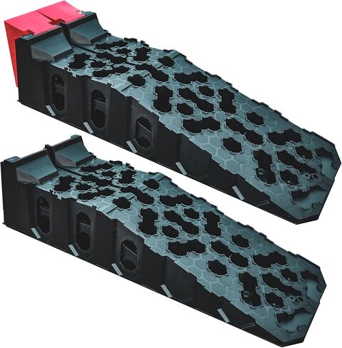Caliber 20,000 LBS. Heavy-Duty Portable Car Ramps with Built-in Wheel Chocks, Anti-Slip Lift for Trucks, SUVs, Powersport & Low-Profile Cars, Made in USA, 2-Pack in Saudi Arabia