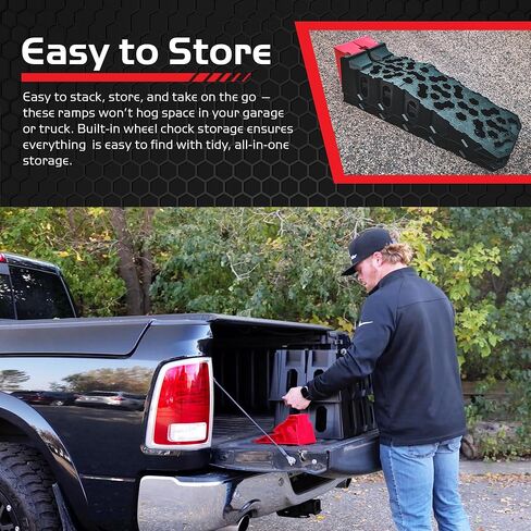 Caliber 20,000 LBS. Heavy-Duty Portable Car Ramps with Built-in Wheel Chocks, Anti-Slip Lift for Trucks, SUVs, Powersport & Low-Profile Cars, Made in USA, 2-Pack in Saudi Arabia