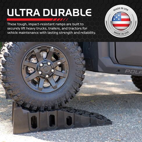 Caliber 20,000 LBS. Heavy-Duty Portable Car Ramps with Built-in Wheel Chocks, Anti-Slip Lift for Trucks, SUVs, Powersport & Low-Profile Cars, Made in USA, 2-Pack in Saudi Arabia